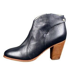 Boden Womens Navy Blue Leather Ankle Boots Stacked Block Heel 613071 Size 40